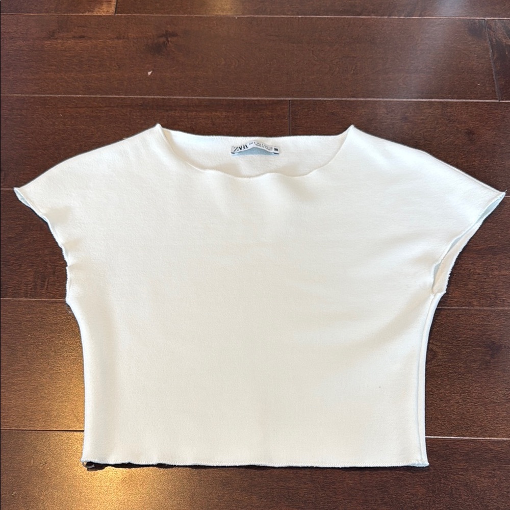 Zara White Cap Sleeve Crop T-Shirt